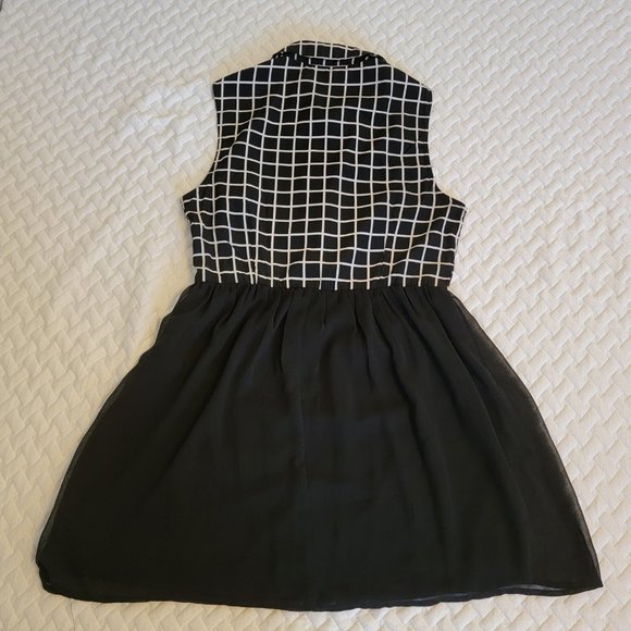 Button up collared mini dress black and white Size Large - Picture 5 of 6